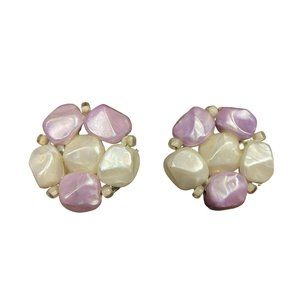 Vintage 50's Lavendar Purple and White Beaded Clip on Earrings MCM Adorable
